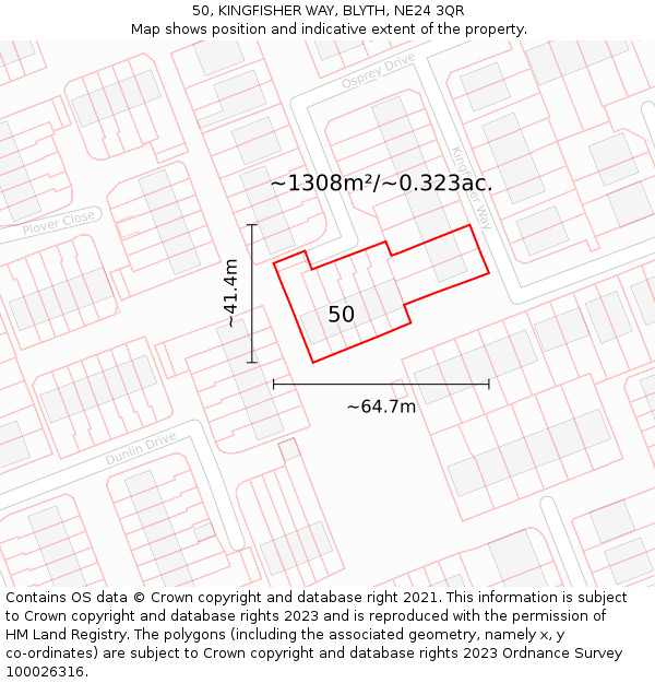 50, KINGFISHER WAY, BLYTH, NE24 3QR: Plot and title map