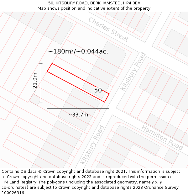 50, KITSBURY ROAD, BERKHAMSTED, HP4 3EA: Plot and title map