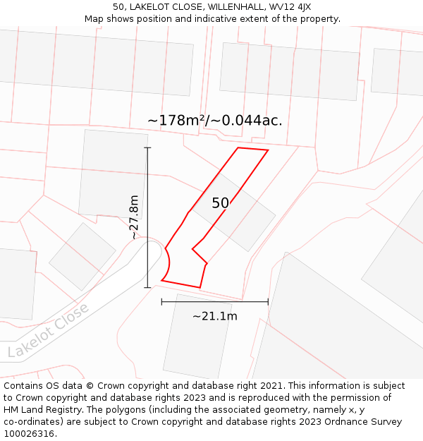 50, LAKELOT CLOSE, WILLENHALL, WV12 4JX: Plot and title map