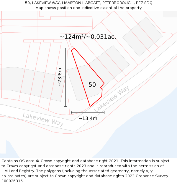 50, LAKEVIEW WAY, HAMPTON HARGATE, PETERBOROUGH, PE7 8DQ: Plot and title map