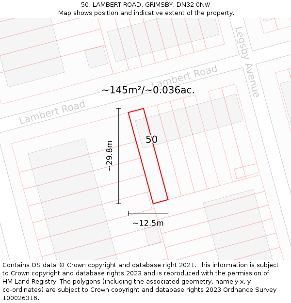 50, LAMBERT ROAD, GRIMSBY, DN32 0NW: Plot and title map