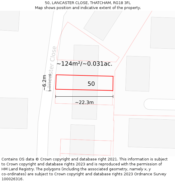 50, LANCASTER CLOSE, THATCHAM, RG18 3FL: Plot and title map