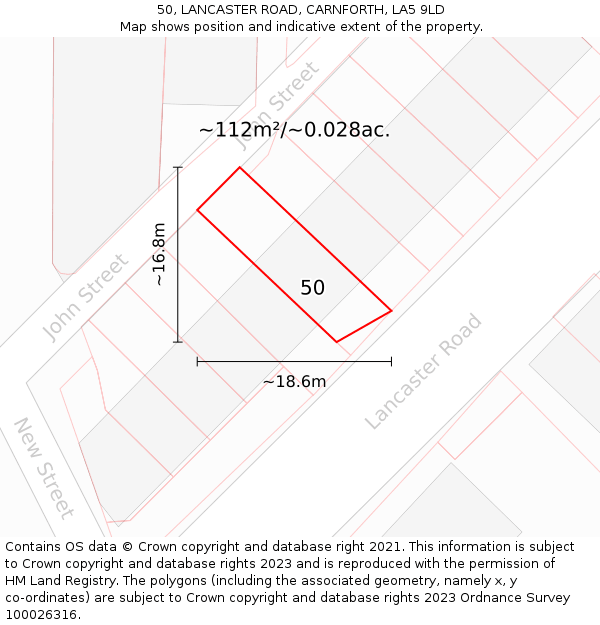 50, LANCASTER ROAD, CARNFORTH, LA5 9LD: Plot and title map