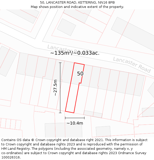 50, LANCASTER ROAD, KETTERING, NN16 8PB: Plot and title map