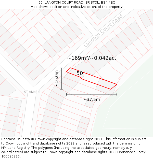 50, LANGTON COURT ROAD, BRISTOL, BS4 4EQ: Plot and title map