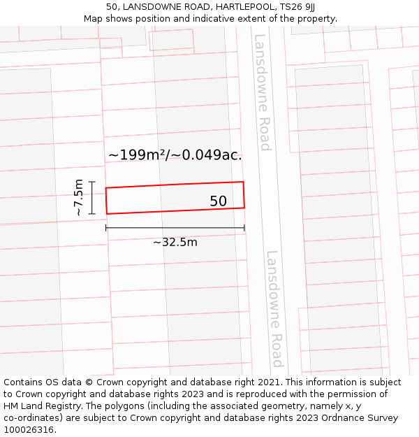 50, LANSDOWNE ROAD, HARTLEPOOL, TS26 9JJ: Plot and title map