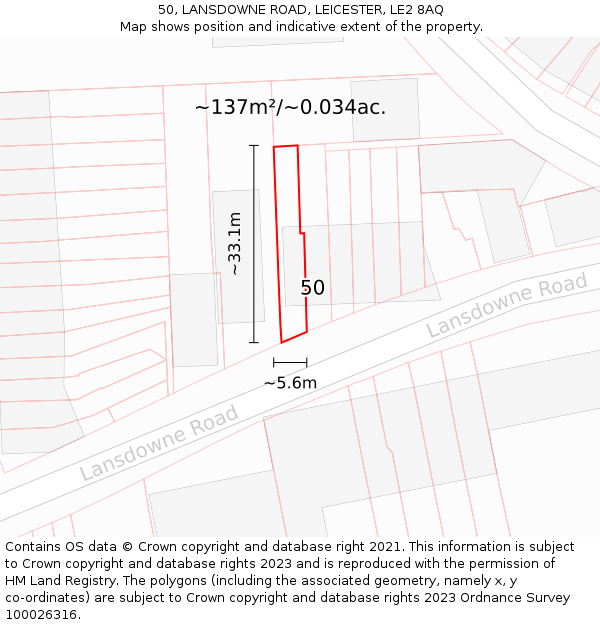 50, LANSDOWNE ROAD, LEICESTER, LE2 8AQ: Plot and title map