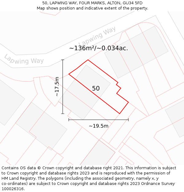 50, LAPWING WAY, FOUR MARKS, ALTON, GU34 5FD: Plot and title map