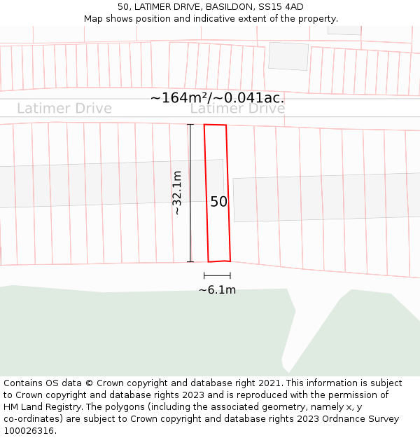 50, LATIMER DRIVE, BASILDON, SS15 4AD: Plot and title map