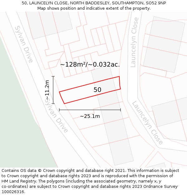 50, LAUNCELYN CLOSE, NORTH BADDESLEY, SOUTHAMPTON, SO52 9NP: Plot and title map