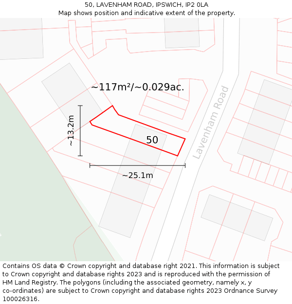 50, LAVENHAM ROAD, IPSWICH, IP2 0LA: Plot and title map