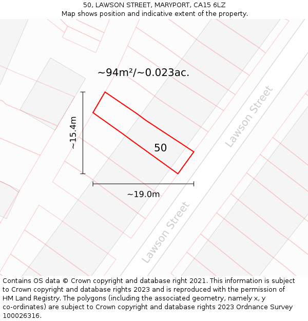 50, LAWSON STREET, MARYPORT, CA15 6LZ: Plot and title map