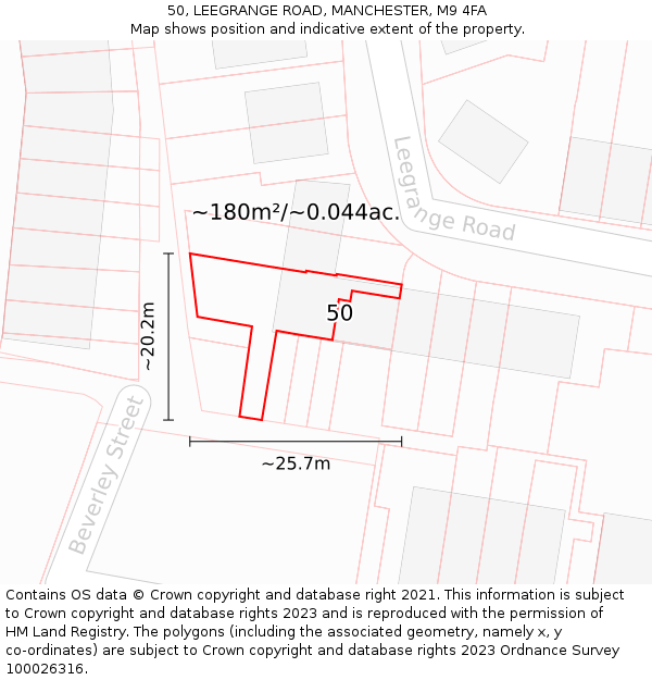 50, LEEGRANGE ROAD, MANCHESTER, M9 4FA: Plot and title map