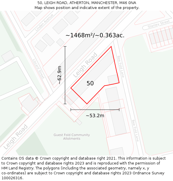 50, LEIGH ROAD, ATHERTON, MANCHESTER, M46 0NA: Plot and title map