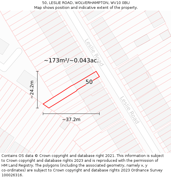 50, LESLIE ROAD, WOLVERHAMPTON, WV10 0BU: Plot and title map