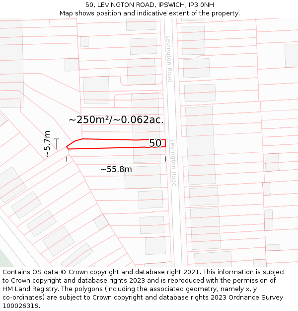 50, LEVINGTON ROAD, IPSWICH, IP3 0NH: Plot and title map