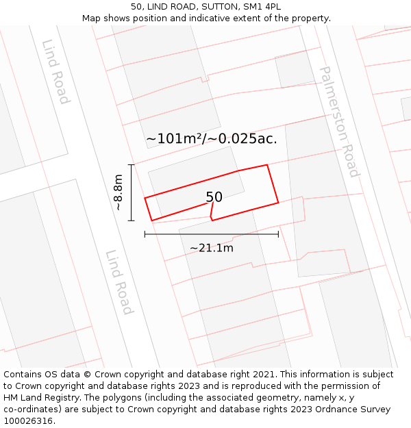 50, LIND ROAD, SUTTON, SM1 4PL: Plot and title map