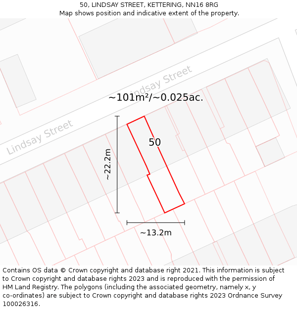 50, LINDSAY STREET, KETTERING, NN16 8RG: Plot and title map