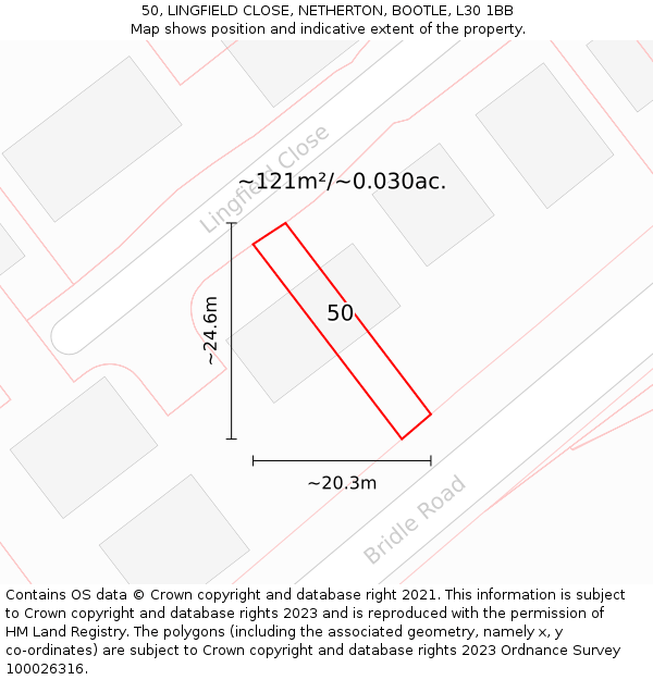 50, LINGFIELD CLOSE, NETHERTON, BOOTLE, L30 1BB: Plot and title map