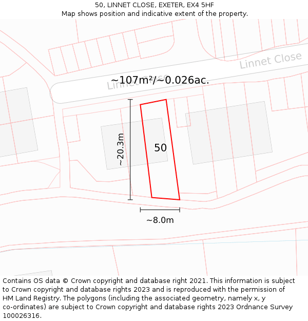 50, LINNET CLOSE, EXETER, EX4 5HF: Plot and title map