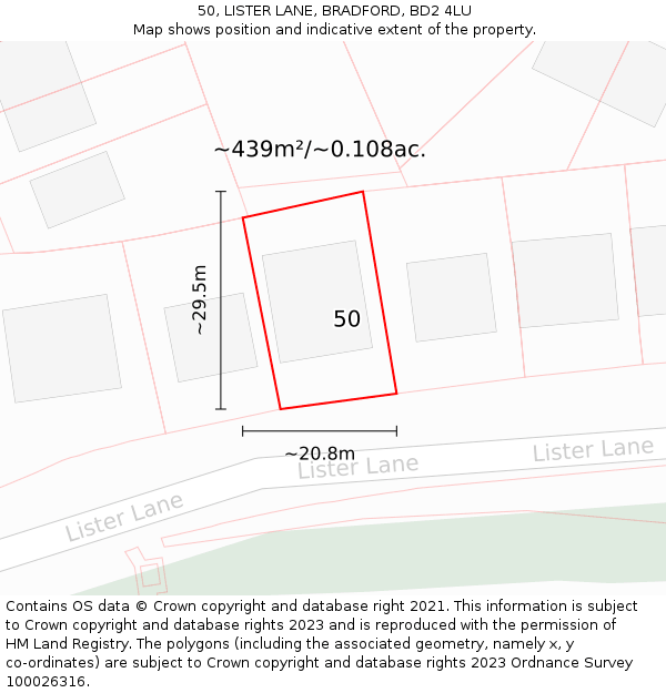 50, LISTER LANE, BRADFORD, BD2 4LU: Plot and title map