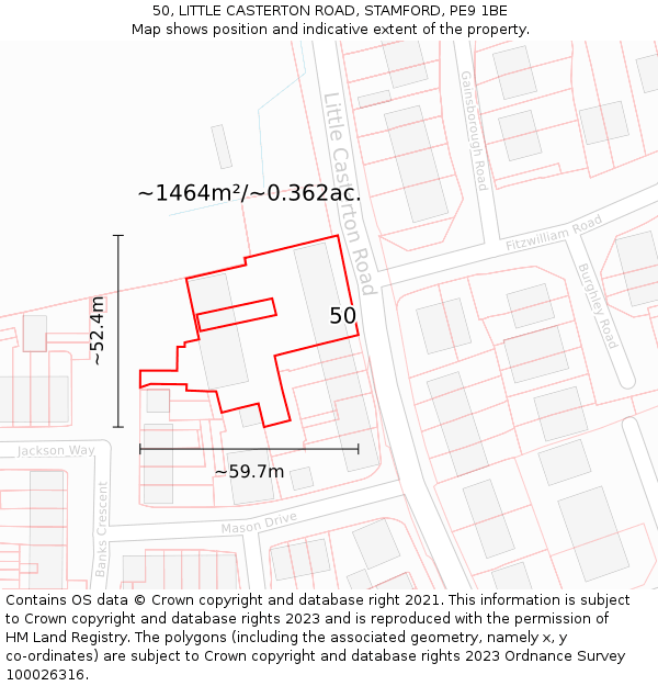 50, LITTLE CASTERTON ROAD, STAMFORD, PE9 1BE: Plot and title map