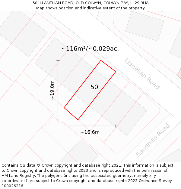50, LLANELIAN ROAD, OLD COLWYN, COLWYN BAY, LL29 9UA: Plot and title map