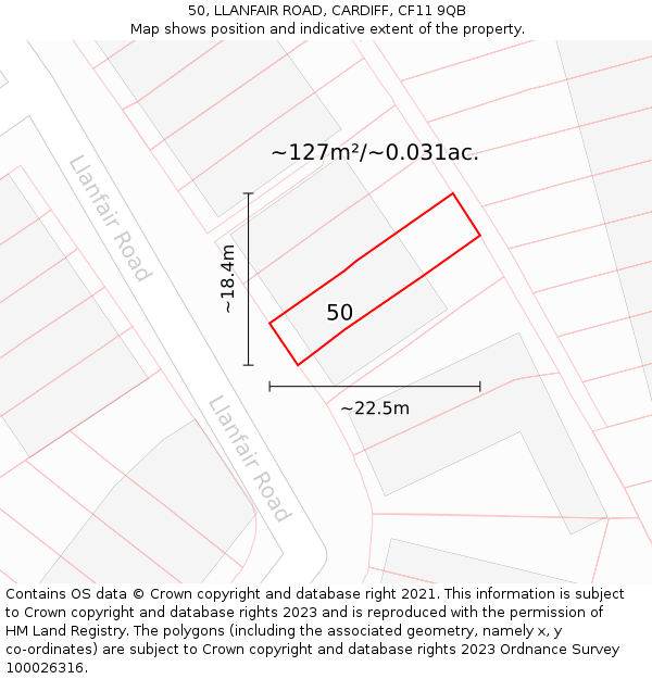 50, LLANFAIR ROAD, CARDIFF, CF11 9QB: Plot and title map