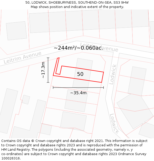 50, LODWICK, SHOEBURYNESS, SOUTHEND-ON-SEA, SS3 9HW: Plot and title map