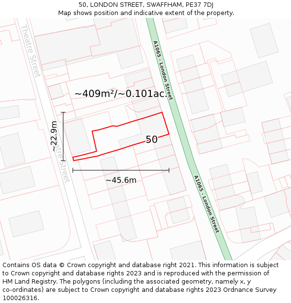 50, LONDON STREET, SWAFFHAM, PE37 7DJ: Plot and title map