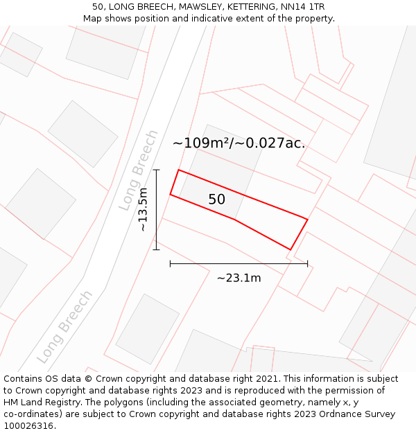 50, LONG BREECH, MAWSLEY, KETTERING, NN14 1TR: Plot and title map