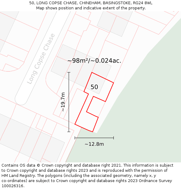 50, LONG COPSE CHASE, CHINEHAM, BASINGSTOKE, RG24 8WL: Plot and title map
