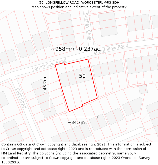50, LONGFELLOW ROAD, WORCESTER, WR3 8DH: Plot and title map