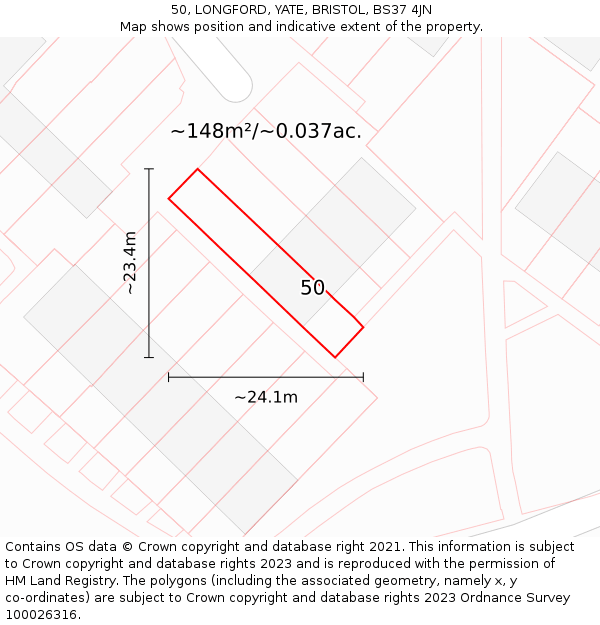 50, LONGFORD, YATE, BRISTOL, BS37 4JN: Plot and title map