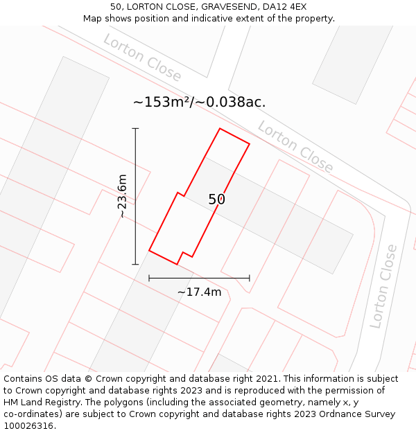 50, LORTON CLOSE, GRAVESEND, DA12 4EX: Plot and title map