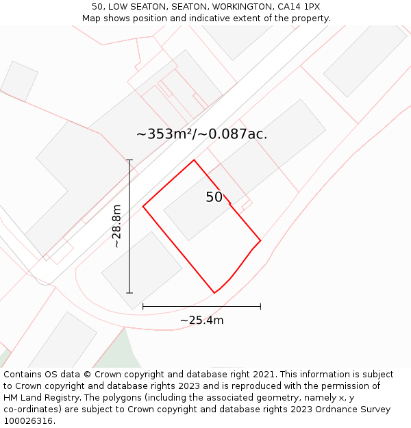 50, LOW SEATON, SEATON, WORKINGTON, CA14 1PX: Plot and title map