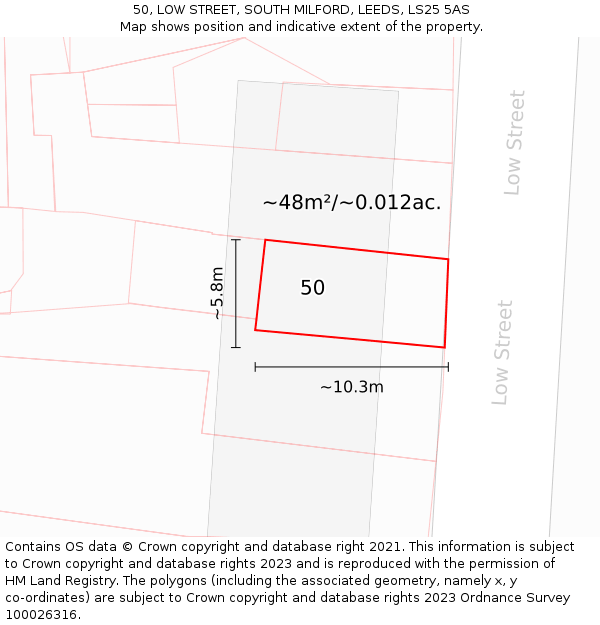 50, LOW STREET, SOUTH MILFORD, LEEDS, LS25 5AS: Plot and title map