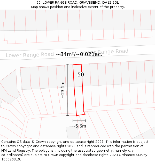 50, LOWER RANGE ROAD, GRAVESEND, DA12 2QL: Plot and title map