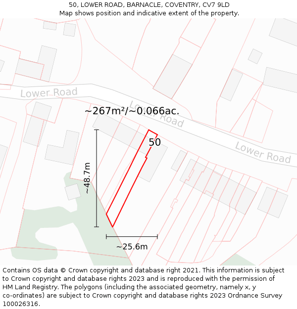 50, LOWER ROAD, BARNACLE, COVENTRY, CV7 9LD: Plot and title map