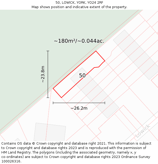 50, LOWICK, YORK, YO24 2RF: Plot and title map