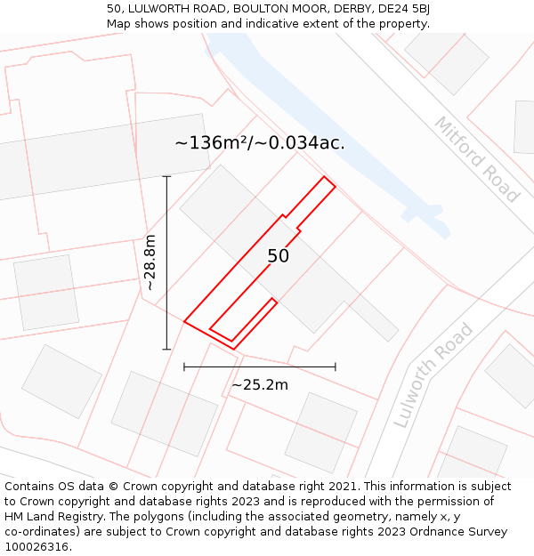 50, LULWORTH ROAD, BOULTON MOOR, DERBY, DE24 5BJ: Plot and title map