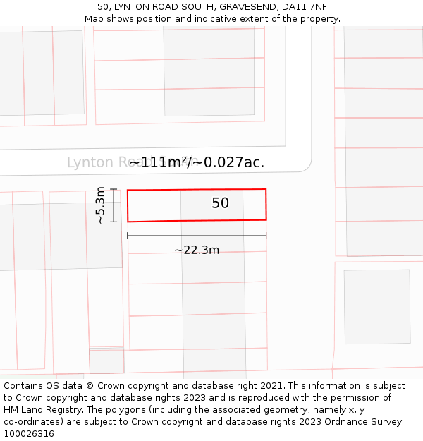 50, LYNTON ROAD SOUTH, GRAVESEND, DA11 7NF: Plot and title map