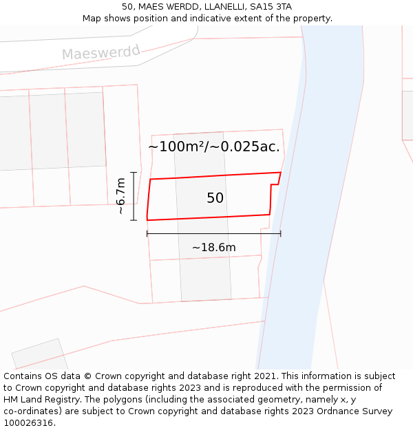 50, MAES WERDD, LLANELLI, SA15 3TA: Plot and title map