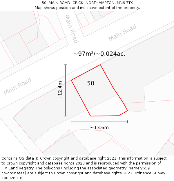 50, MAIN ROAD, CRICK, NORTHAMPTON, NN6 7TX: Plot and title map