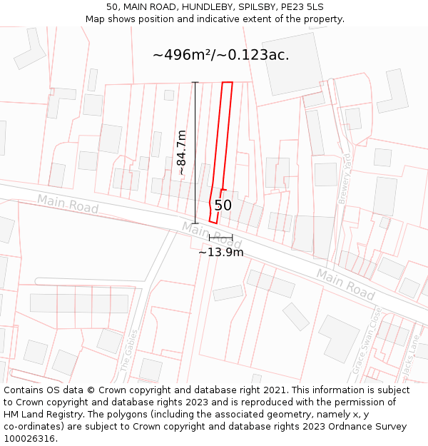 50, MAIN ROAD, HUNDLEBY, SPILSBY, PE23 5LS: Plot and title map