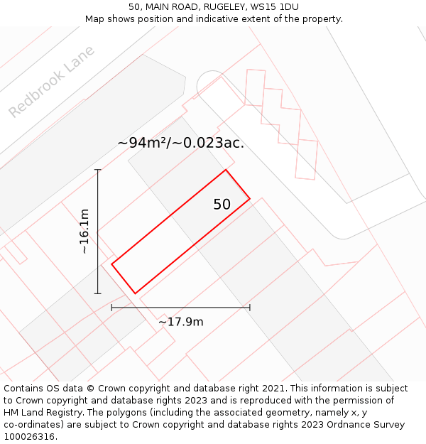 50, MAIN ROAD, RUGELEY, WS15 1DU: Plot and title map