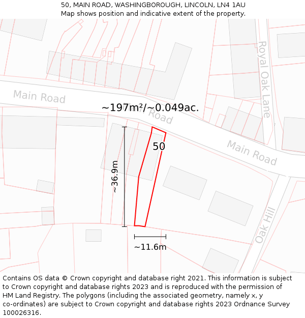 50, MAIN ROAD, WASHINGBOROUGH, LINCOLN, LN4 1AU: Plot and title map