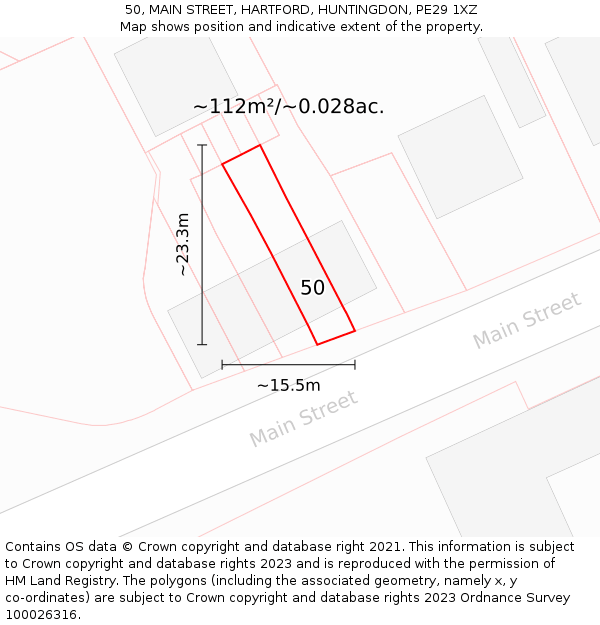 50, MAIN STREET, HARTFORD, HUNTINGDON, PE29 1XZ: Plot and title map