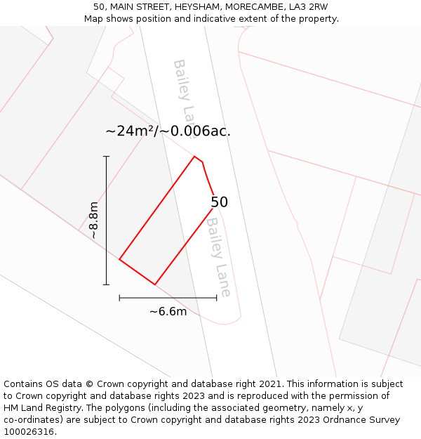 50, MAIN STREET, HEYSHAM, MORECAMBE, LA3 2RW: Plot and title map