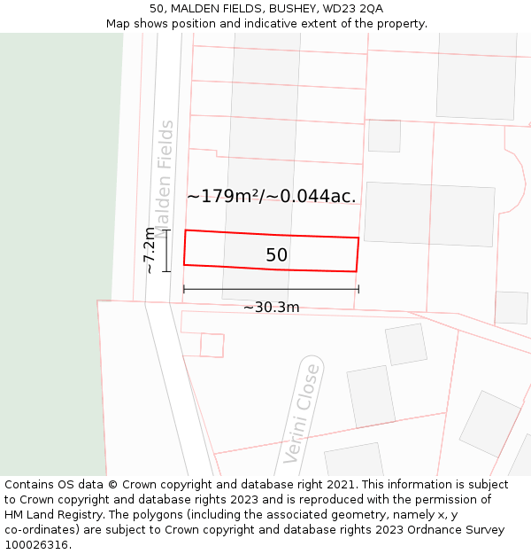 50, MALDEN FIELDS, BUSHEY, WD23 2QA: Plot and title map
